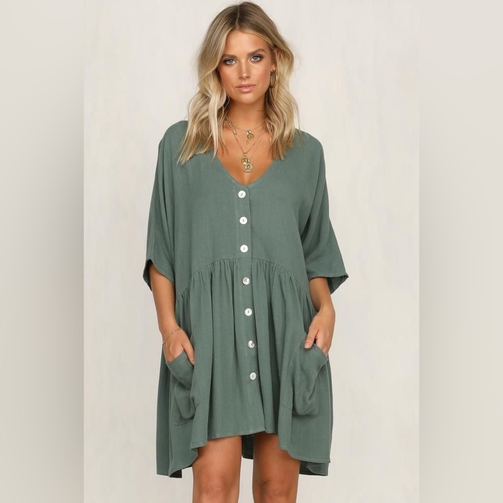 In The Beginnings Vintage Oversized Teal Green Dress “FREE Gift W/purchase”